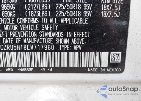 2020 Honda Hr-V Sport z USA, uszkodzony, nr VIN 3CZRU5H18LM717960